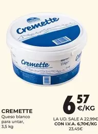 Oferta de Cremette - Queso Blanco Para Untar por 6,57€ en CashDiplo