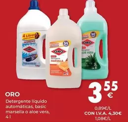 Oferta de Oro - Detergente Líquido Automáticos, Basic Marsella O Aloe Vera por 4,3€ en CashDiplo