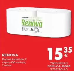 Oferta de Renova - Bobina Industrial 2 Capas 450 Metros por 15,35€ en CashDiplo