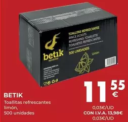 Oferta de Betik - Toallitas Refrescantes Limón por 11,55€ en CashDiplo