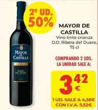 Oferta de Mayor de Castilla - Vino Tinto Crianza D.o. Ribera Del Duero por 3,42€ en CashDiplo