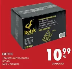 Oferta de Betik - Toallitas Refrescantes Limón por 10,99€ en CashDiplo