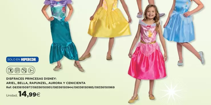 Oferta de Disfraces Princesas Disney: Ariel, Bella, Rapunzel, Aurora Y Cenicienta  por 14,99€ en Hipercor