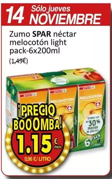 Oferta de Spar - Zumo Nectar Melocoton Light por 1,15€ en SPAR