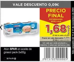 Oferta de Spar - Atun En Aceite De Girasol por 1,68€ en SPAR