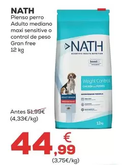 Oferta de Nath - Pienso Perro Adulto Mediano Maxi Sensitive O Control De Peso Gran Free por 44,99€ en Kiwoko