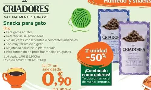 Oferta de Criadores - Snack Para Gato por 1,79€ en Tiendanimal