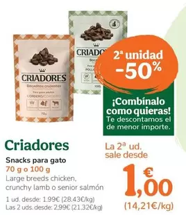 Oferta de Criadores - Snacks Para Gato por 1,99€ en Tiendanimal