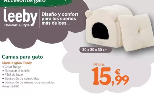 Oferta de Leeby - Camas Para Gato por 15,99€ en Tiendanimal