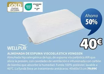 Oferta de Wellpur - Almohada De Espuma Viscoelastica Vongsen por 40€ en JYSK