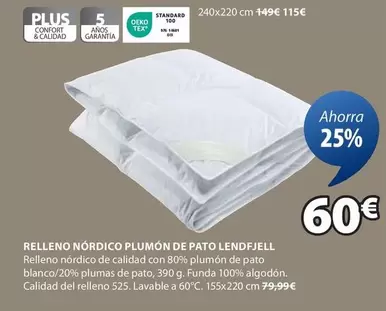 Oferta de Standard - Relleno Nordico Plumon De Pato Lendfjell por 60€ en JYSK