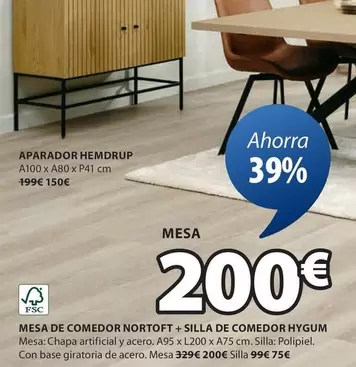 Oferta de Mesa De Comedor Nortoft + Silla De Comedor Hygum por 200€ en JYSK