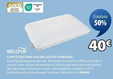 Oferta de Wellpur - Coixi D'escuma Viscoelástica Vongsen por 40€ en JYSK