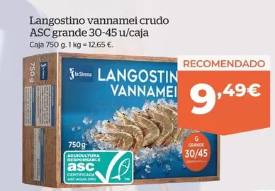 Oferta de La Sirena - Langostino Vannamei Crudo ASC Grande por 9,49€ en La Sirena