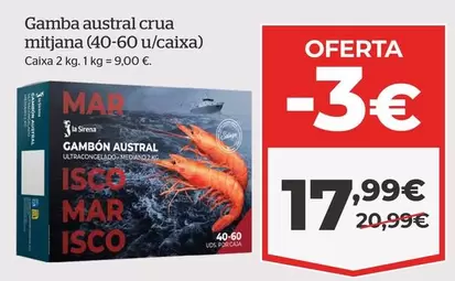 Oferta de Gamba Austral Crua Mitjana  por 17,99€ en La Sirena