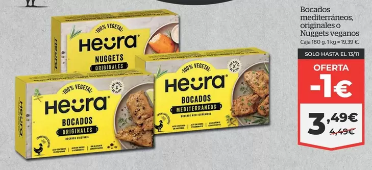 Oferta de Heura - Bocados Mediterráneos, Originales O Nuggets Veganos por 3,49€ en La Sirena