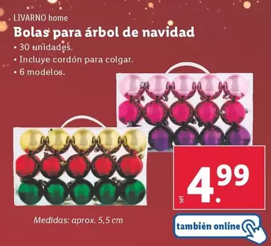 Oferta de Livarno Home - Bolas Para Arbol De Navidad por 4,99€ en Lidl