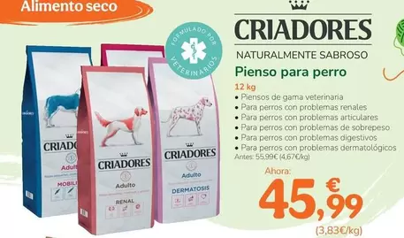 Oferta de Criadores - Pienso Para Perros por 45,99€ en Tiendanimal