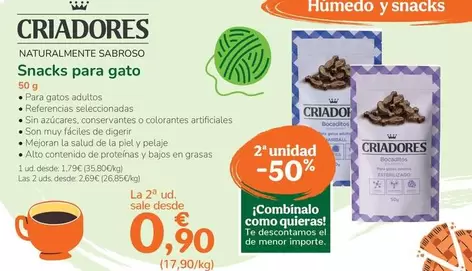 Oferta de Criadores - Snacks Para Gato por 1,79€ en Tiendanimal