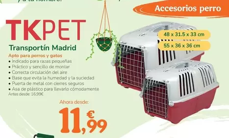 Oferta de Tkpet - Transportín Madrid por 11,99€ en Tiendanimal