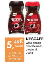 Oferta de Nescafé - Café Classic Descafeinado O Natural por 5,49€ en CashDiplo