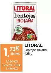 Oferta de Litoral - Lentejas Riojana por 1,73€ en CashDiplo