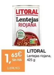 Oferta de Litoral - Lentejas Riojana por 1,65€ en CashDiplo