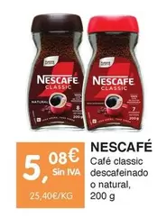 Oferta de Nescafé - Café Classic Descafeinado O Natural por 5,08€ en CashDiplo