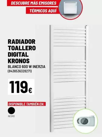 Oferta de Blanco - Radiador Toallero Digital Kronos por 119€ en Brico Depôt