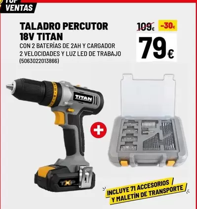 Oferta de Titan - Taladro Percutor 18V por 79€ en Brico Depôt