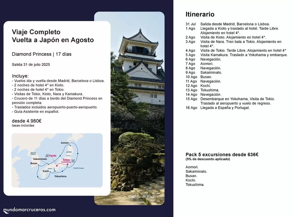 Oferta de Diamond - Viaje Completo Vuelta A Japón En Agosto por 4980€ en Nautalia Viajes