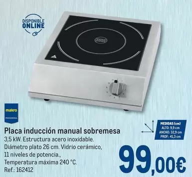 Oferta de Makro - Placa Inducción Manual Sobremesa por 99€ en Makro