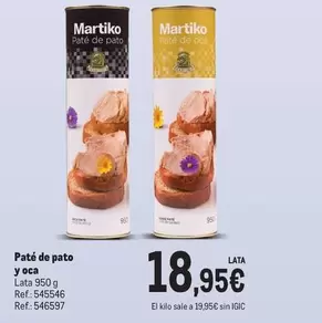 Oferta de Martiko - Paté De Pato Y Oca por 18,95€ en Makro