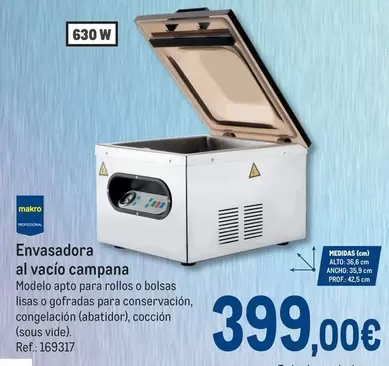 Oferta de Makro - Envasadora Al Vacío Campana por 399€ en Makro