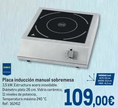 Oferta de Makro - Placa Inducción Manual Sobremesa por 109€ en Makro