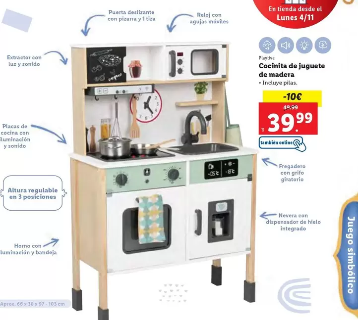 Oferta de Playtive - Cocinita De Juguete De Madera por 39,99€ en Lidl