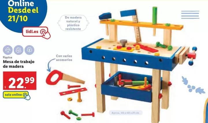 Oferta de Playtive - Mesa De Trabajo De Madera por 22,99€ en Lidl