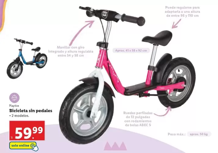 Oferta de Playtive - Bicicleta Sin Pedales por 59,99€ en Lidl