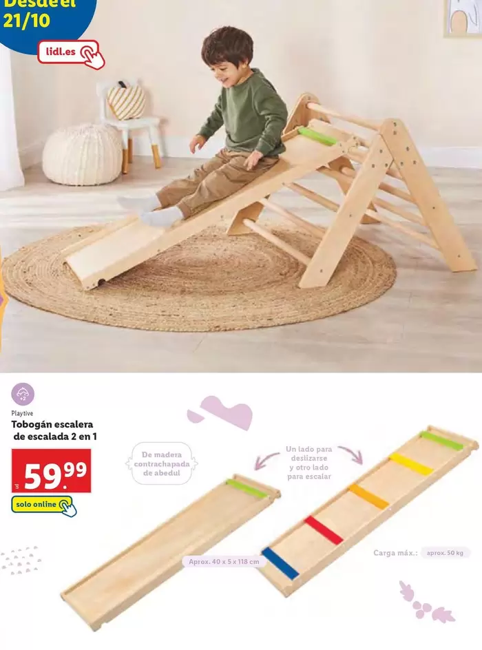 Oferta de Playtive - Tobogán Escalera De Escalada 2 En 1 por 59,99€ en Lidl