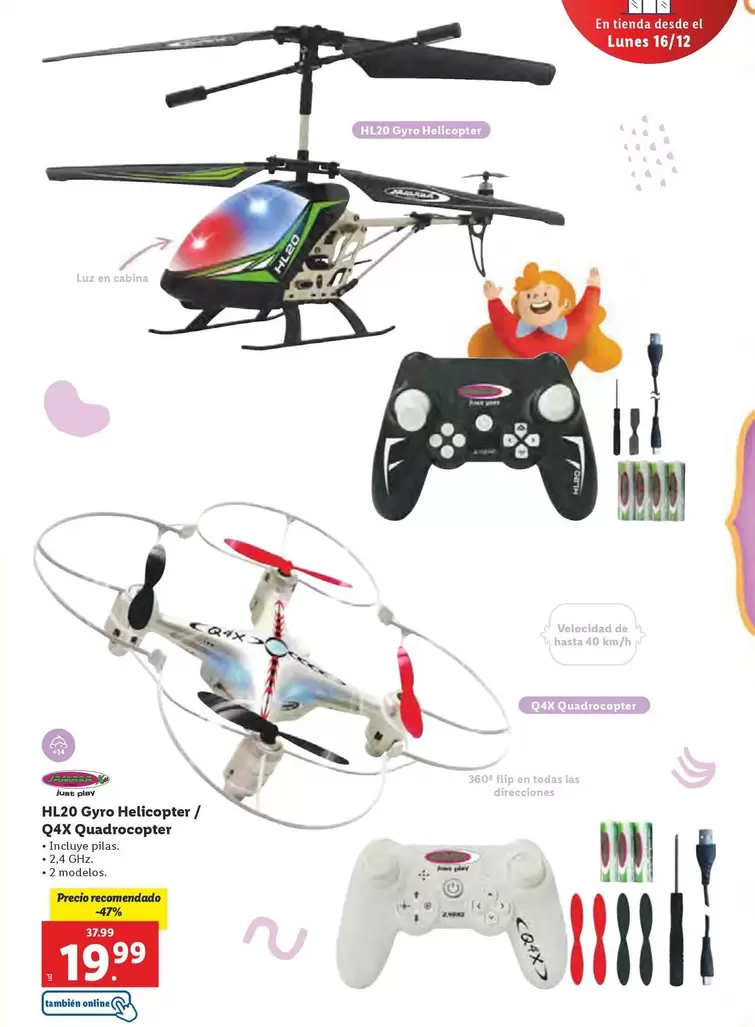 Oferta de HL20 Gyro Helicopter / Q4X Quadrocopter  por 19,99€ en Lidl