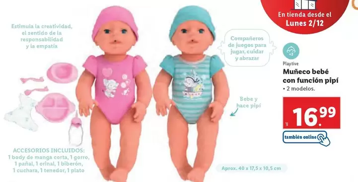 Oferta de Playtive - Muneco Bebé Con Funcion Pipi por 16,99€ en Lidl