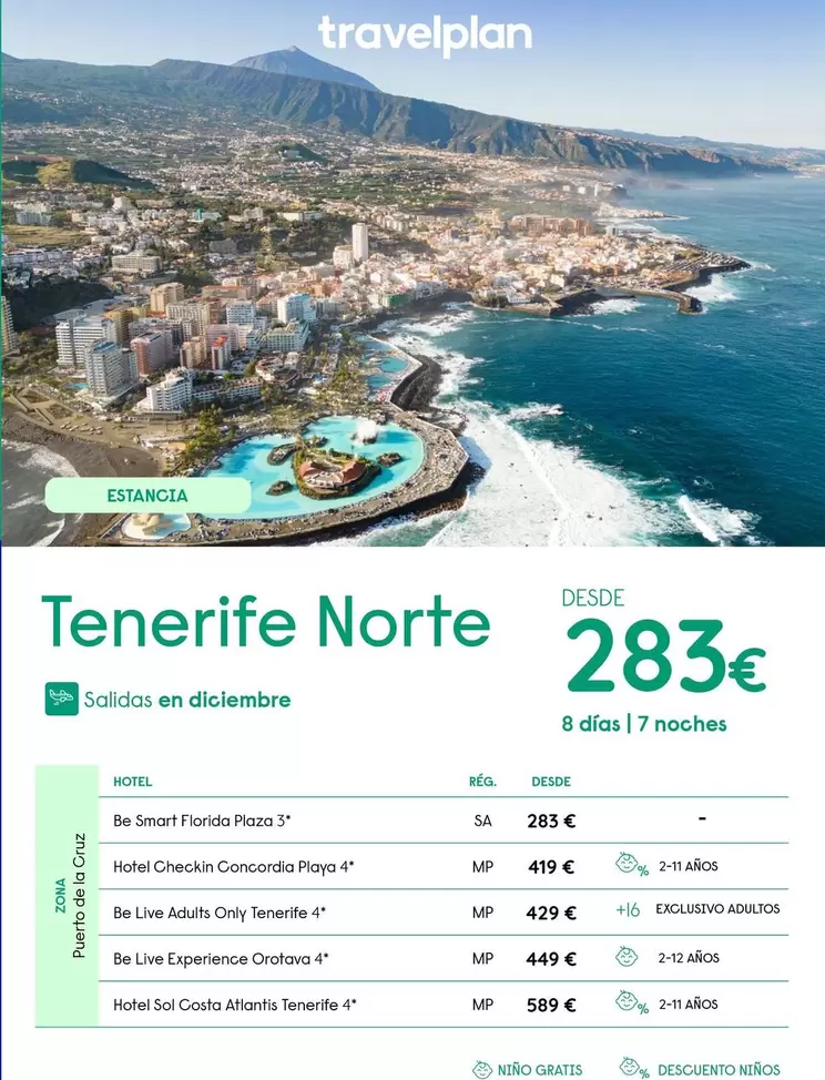 Oferta de Travelplan - Tenerife Norte por 283€ en Travelplan