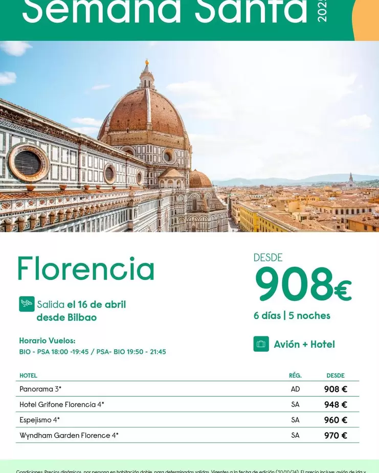 Oferta de Abril - Florencia Desde Desde Bilbao por 908€ en Travelplan