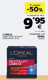 Oferta de L'Oréal - Crema Facial Revitalift Laser Noche por 19,89€ en BM Supermercados