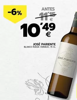 Oferta de José Pariente - Blanco Rueda Verdejo por 10,49€ en BM Supermercados