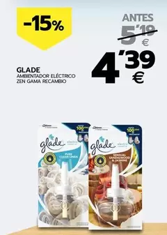 Oferta de Glade - Ambientador Eléctrico Zen Gama Recambio por 4,39€ en BM Supermercados