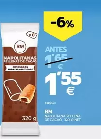 Oferta de Bm - Napolitana Rellena De Cacao por 1,55€ en BM Supermercados