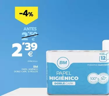 Oferta de Bm - Papel Higiénico Doble Capa por 2,39€ en BM Supermercados