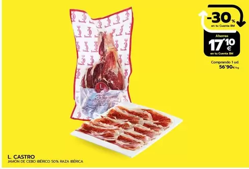 Oferta de Lisardo Castro - Jamon De Cebo Iberico 50% Raza Iberica  por 56,9€ en BM Supermercados