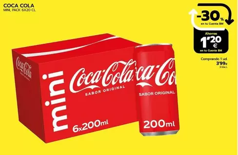 Oferta de Coca-Cola - Mini Pack 6x por 3,99€ en BM Supermercados